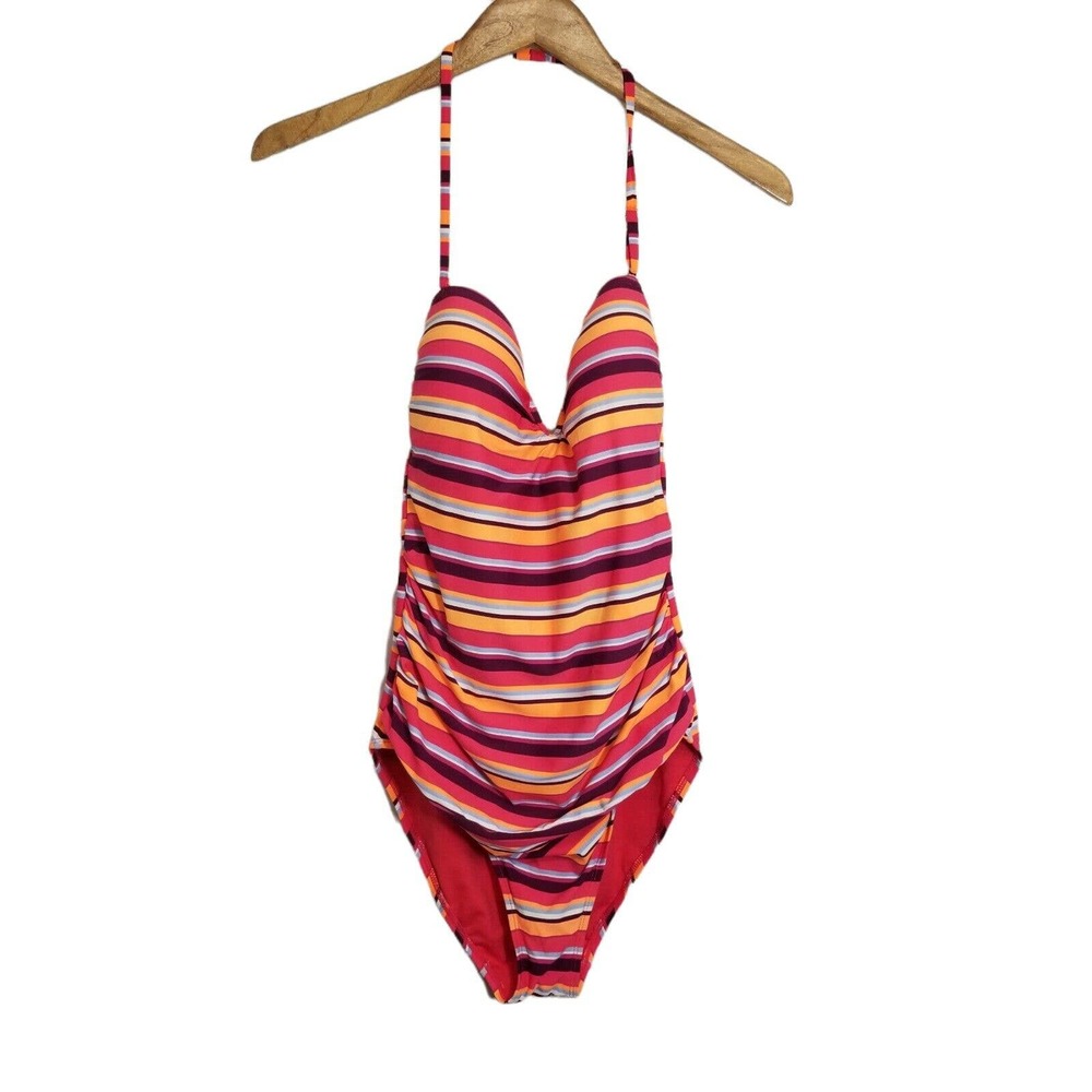 Anne Cole Bright Multicolor Striped Rouched Bandeau One Piece Swimsuit Size 12
